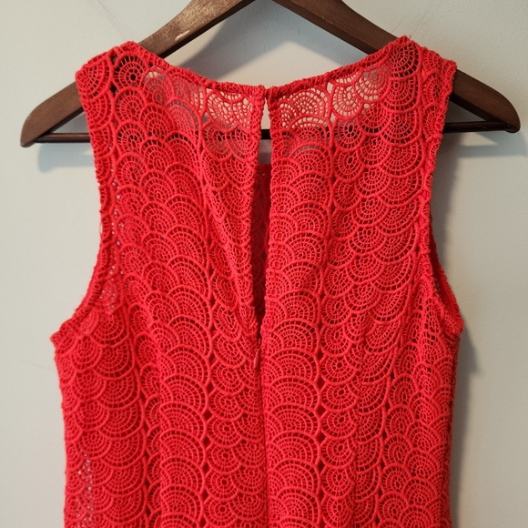 NWT Saks Fifth Avenue Black Label Scalloped Lace Overlay Dress in Blood Orange - Picture 3 of 6
